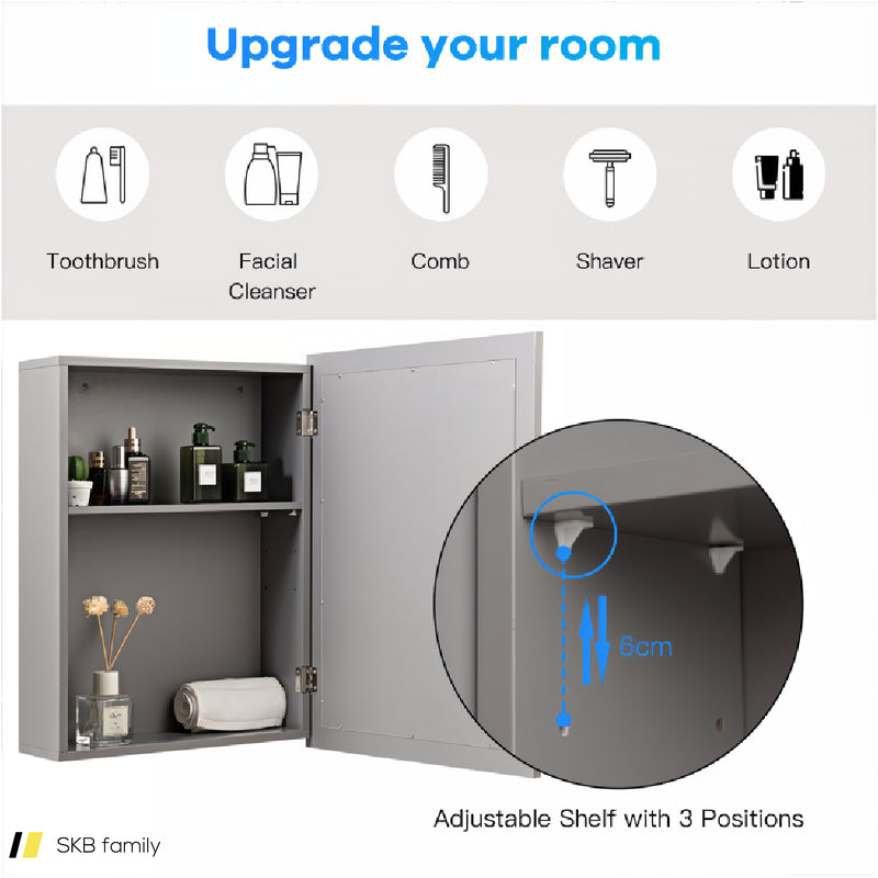 Mirrored Bathroom Medicine Cabinet With Single Door And Adjustable Shelf 240515-229136