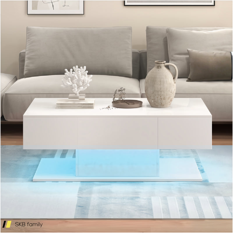 Modern Led Coffee Table With 20 Color Led Lights And 2 Storage Drawers 240515-229138