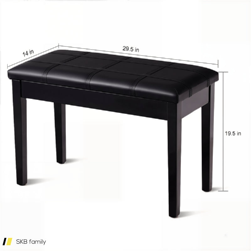 Solid Wood Pu Leather Piano Double Storage Keyboard Bench 240515-229139