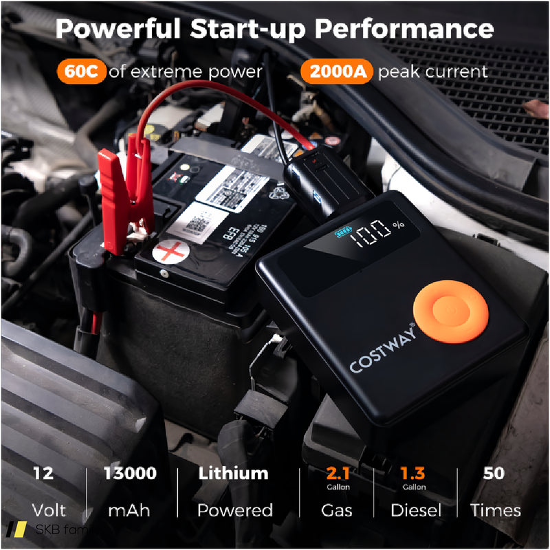 Jump Starter With Air Compressor 2000a 12v Car Battery With 150psi Digital Tire Inflator 240515-229140