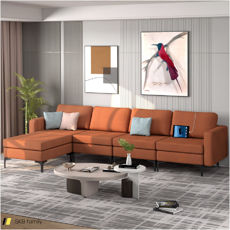 Modular L-Shaped Sectional Sofa With Reversible Ottoman And 2 Usb Ports 240515-229143