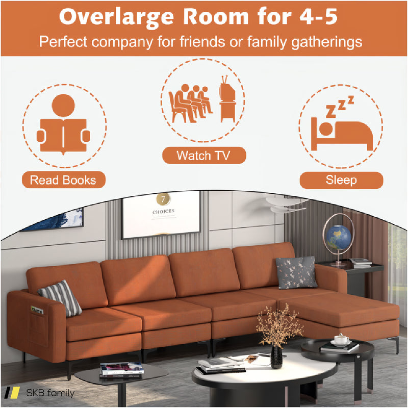 Modular L-Shaped Sectional Sofa With Reversible Ottoman And 2 Usb Ports 240515-229143