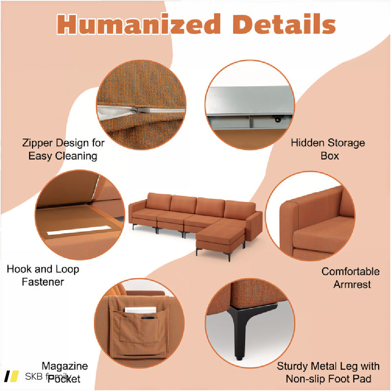 Modular L-Shaped Sectional Sofa With Reversible Ottoman And 2 Usb Ports 240515-229143