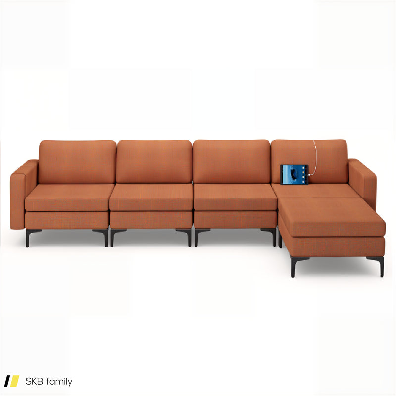 Modular L-Shaped Sectional Sofa With Reversible Ottoman And 2 Usb Ports 240515-229143