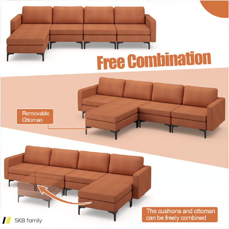 Modular L-Shaped Sectional Sofa With Reversible Ottoman And 2 Usb Ports 240515-229143