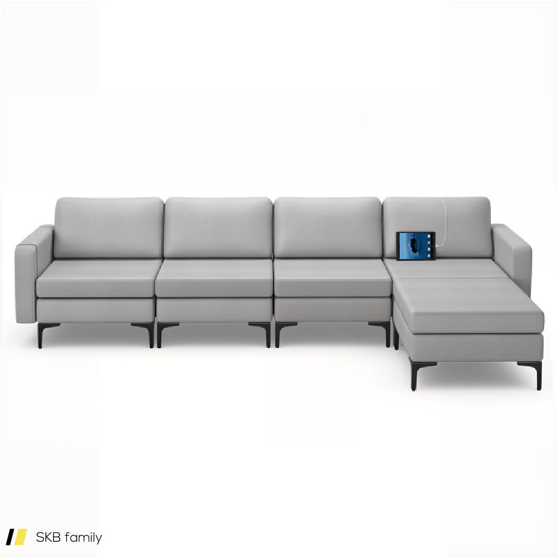 Modular L-Shaped Sectional Sofa With Reversible Ottoman And 2 Usb Ports 240515-229143