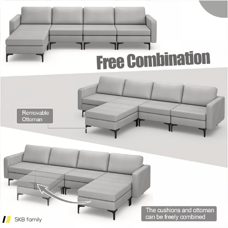 Modular L-Shaped Sectional Sofa With Reversible Ottoman And 2 Usb Ports 240515-229143