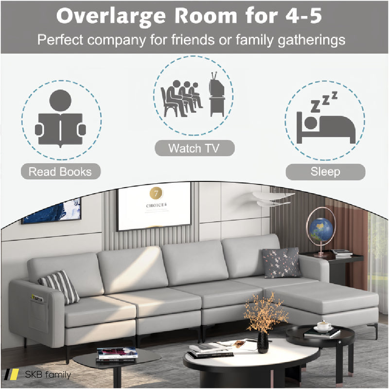 Modular L-Shaped Sectional Sofa With Reversible Ottoman And 2 Usb Ports 240515-229143