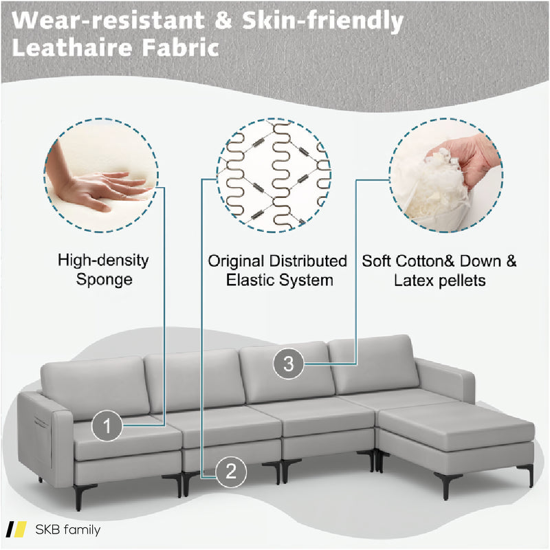 Modular L-Shaped Sectional Sofa With Reversible Ottoman And 2 Usb Ports 240515-229143