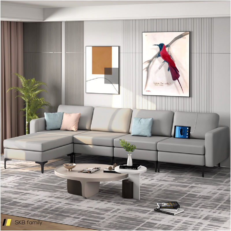 Modular L-Shaped Sectional Sofa With Reversible Ottoman And 2 Usb Ports 240515-229143