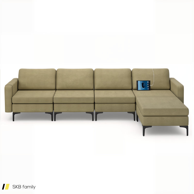 Modular L-Shaped Sectional Sofa With Reversible Ottoman And 2 Usb Ports 240515-229143