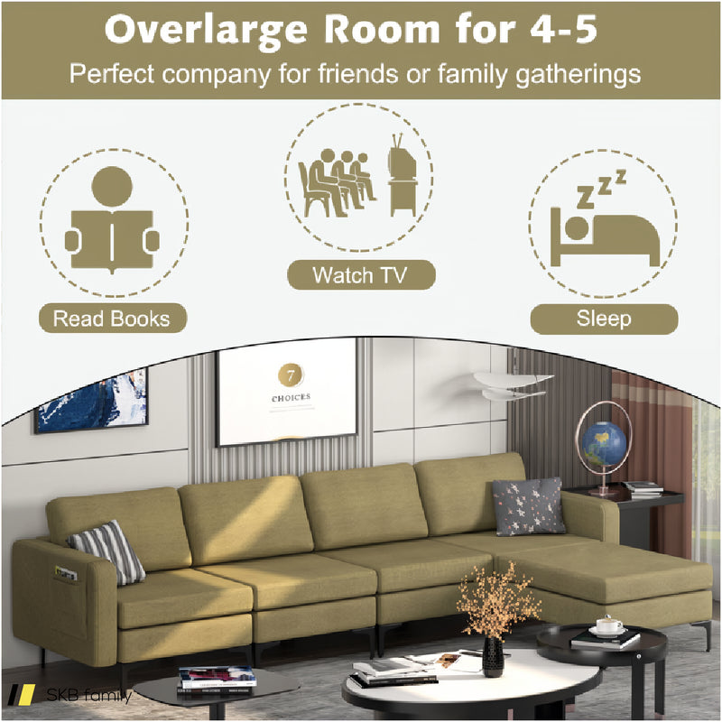 Modular L-Shaped Sectional Sofa With Reversible Ottoman And 2 Usb Ports 240515-229143