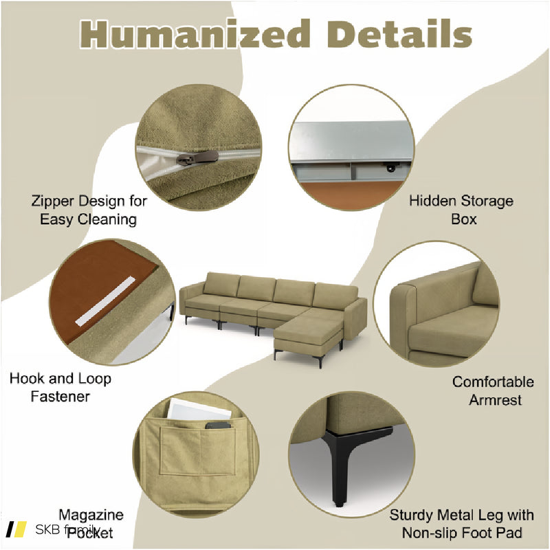 Modular L-Shaped Sectional Sofa With Reversible Ottoman And 2 Usb Ports 240515-229143