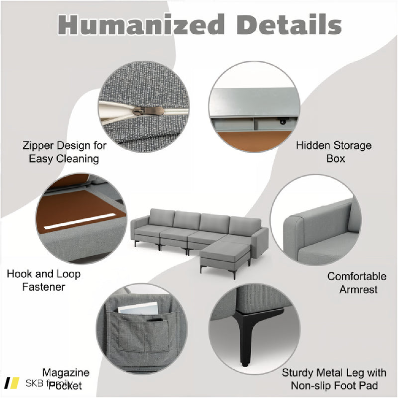 Modular L-Shaped Sectional Sofa With Reversible Ottoman And 2 Usb Ports 240515-229143