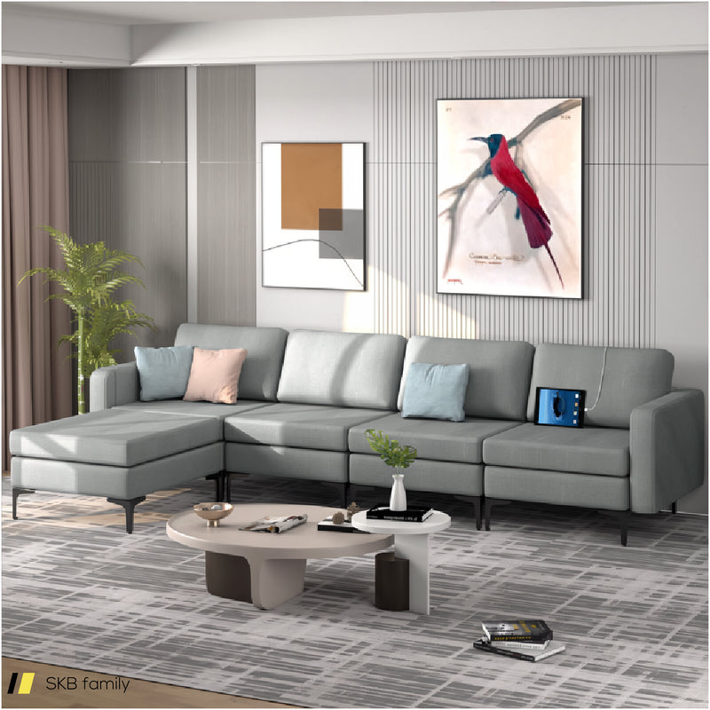 Modular L-Shaped Sectional Sofa With Reversible Ottoman And 2 Usb Ports 240515-229143