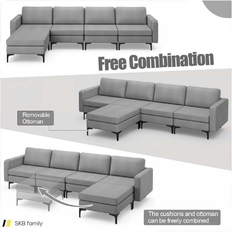 Modular L-Shaped Sectional Sofa With Reversible Ottoman And 2 Usb Ports 240515-229143