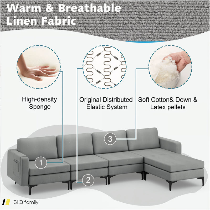 Modular L-Shaped Sectional Sofa With Reversible Ottoman And 2 Usb Ports 240515-229143