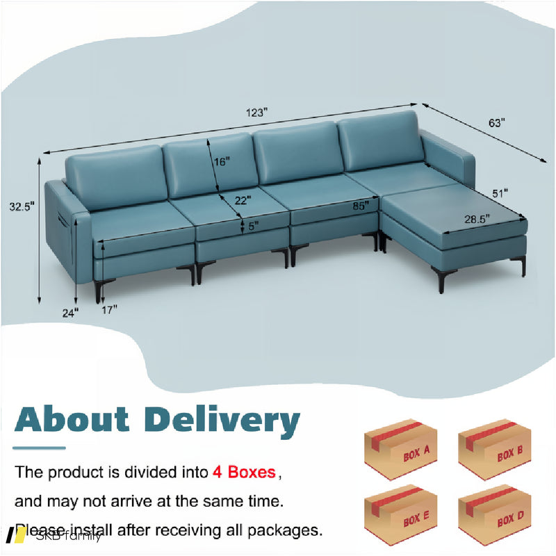 Modular L-Shaped Sectional Sofa With Reversible Ottoman And 2 Usb Ports 240515-229143