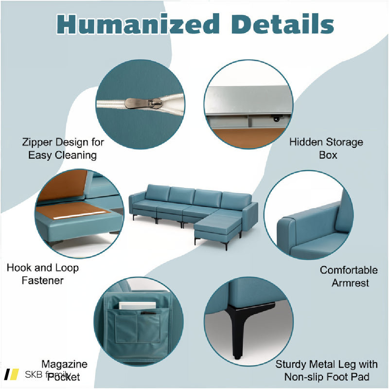 Modular L-Shaped Sectional Sofa With Reversible Ottoman And 2 Usb Ports 240515-229143