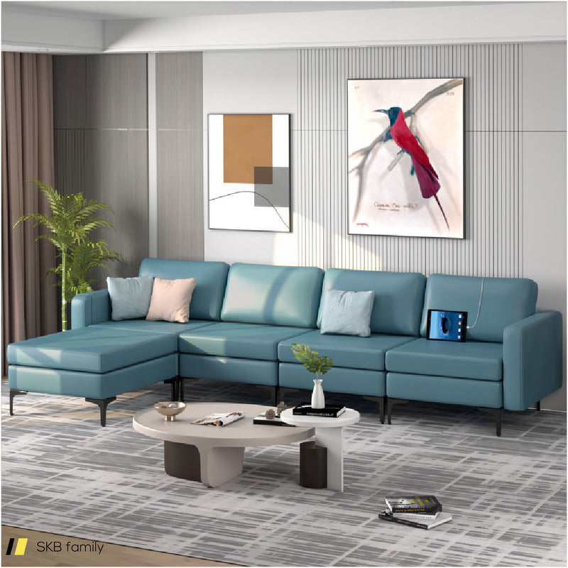 Modular L-Shaped Sectional Sofa With Reversible Ottoman And 2 Usb Ports 240515-229143