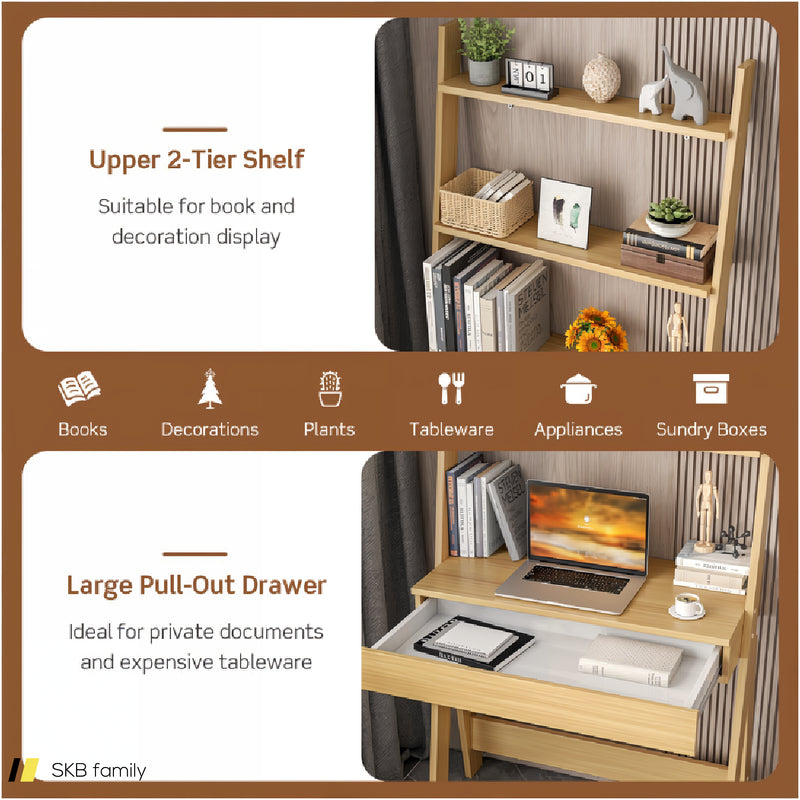 Ladder Shelf Desk With Countertop Drawer And Anti-Toppling Device 240515-229145