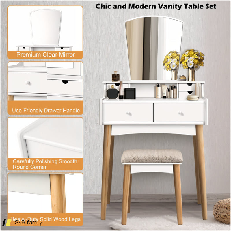 Makeup Vanity Set With 6 Drawers And Unique Shape Mirror 240515-229146