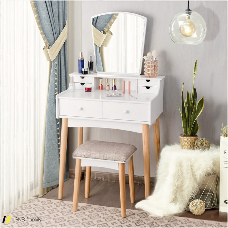 Makeup Vanity Set With 6 Drawers And Unique Shape Mirror 240515-229146