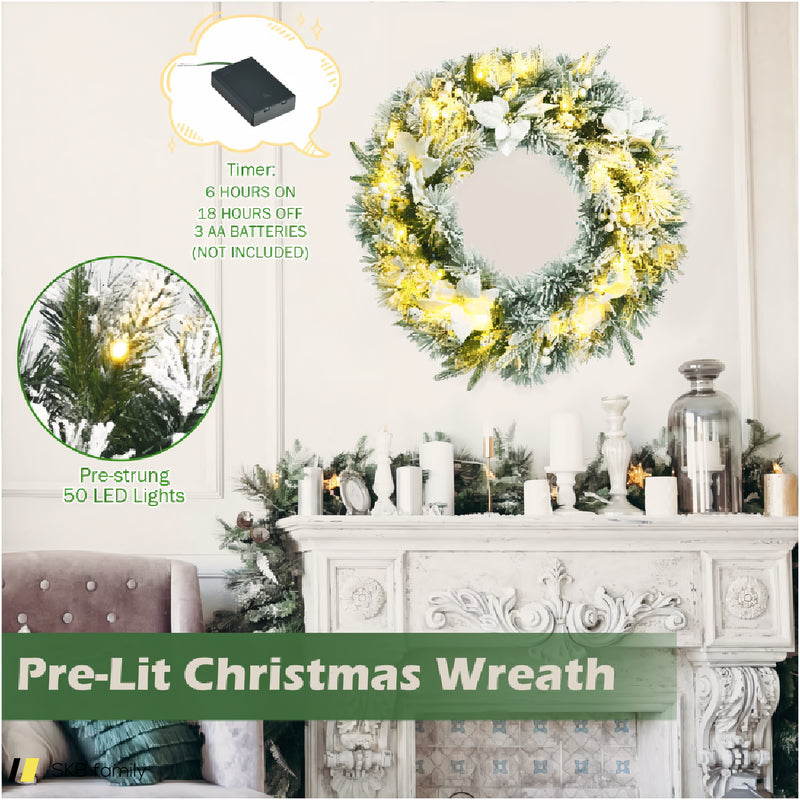 24 Inches Pre-Lit Artificial Christmas Wreath With 50 Led Lights 240515-229148