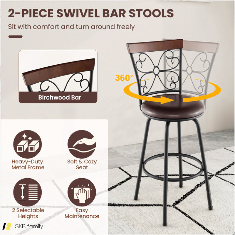 2 Pieces 24-30 Inch Adjustable Pu Cushioned Swivel Barstools 240515-229149