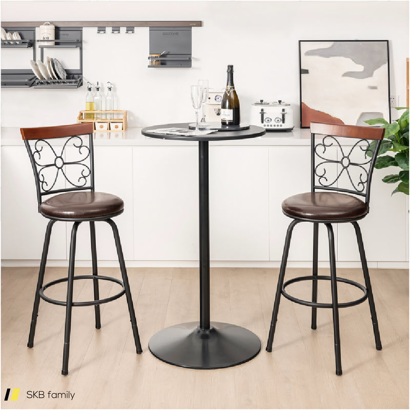 2 Pieces 24-30 Inch Adjustable Pu Cushioned Swivel Barstools 240515-229149