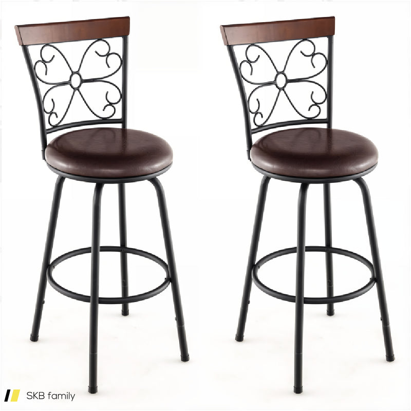 2 Pieces 24-30 Inch Adjustable Pu Cushioned Swivel Barstools 240515-229149