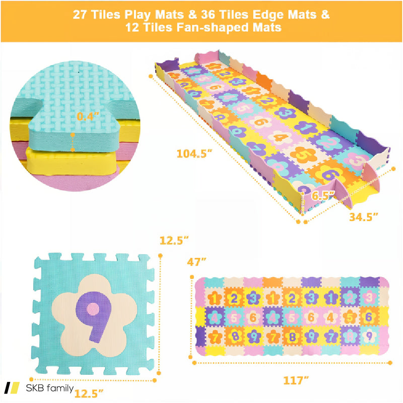 75 Pieces Baby Foam Interlocking Play Mat With Fence With Detachable Numbers 240515-229154