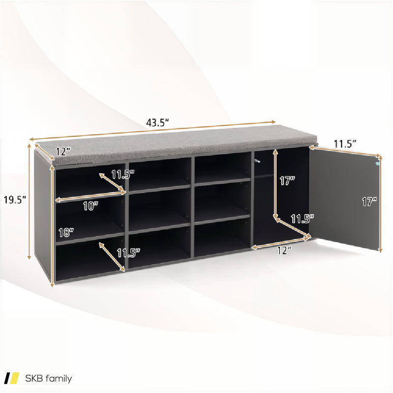 9-Cube Shoe Bench With Adjustable Shelves And Removable Padded Cushion 240515-229156