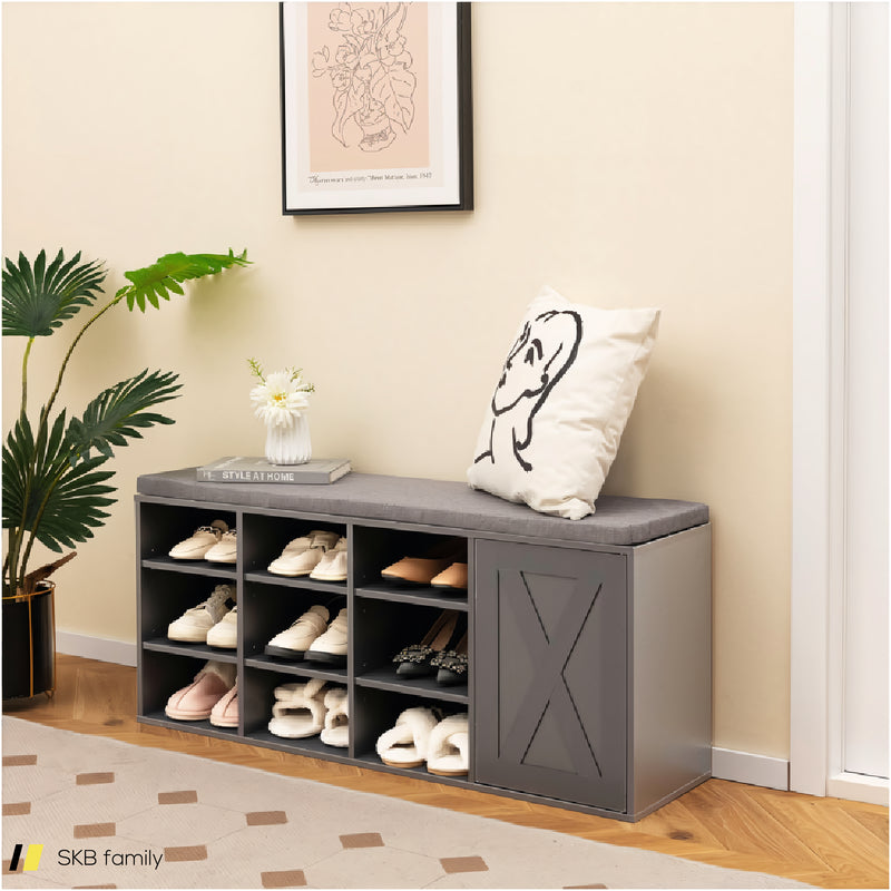 9-Cube Shoe Bench With Adjustable Shelves And Removable Padded Cushion 240515-229156