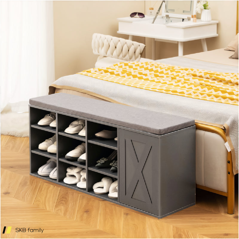 9-Cube Shoe Bench With Adjustable Shelves And Removable Padded Cushion 240515-229156