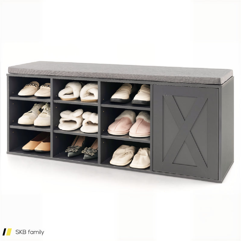 9-Cube Shoe Bench With Adjustable Shelves And Removable Padded Cushion 240515-229156