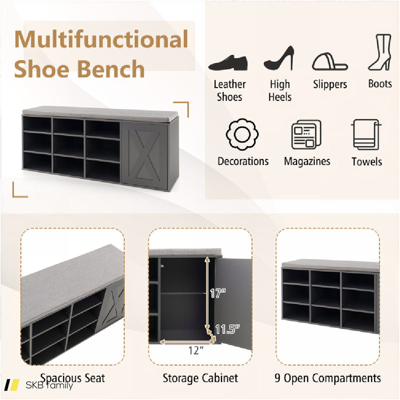 9-Cube Shoe Bench With Adjustable Shelves And Removable Padded Cushion 240515-229156