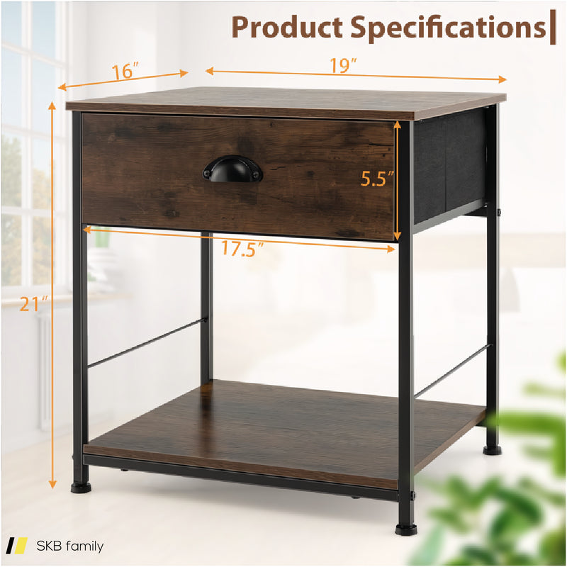 2 Tiers Nightstand With Open Storage Shelf For Living Room, Bedroom 240515-229158