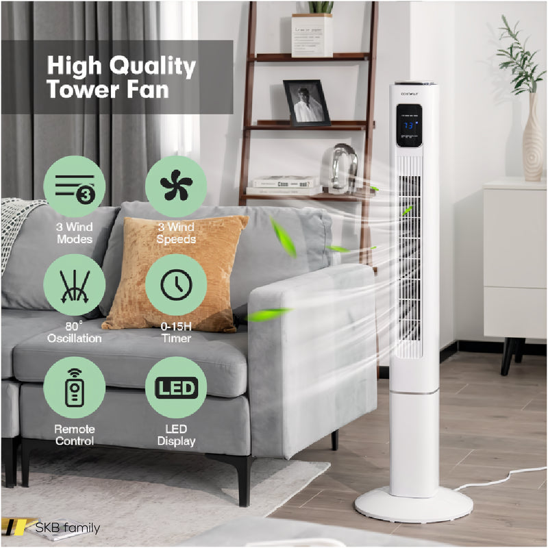 Portable 48 Inch Oscillating Standing Bladeless Tower Fans With 3 Speeds Remote Control 240515-229161