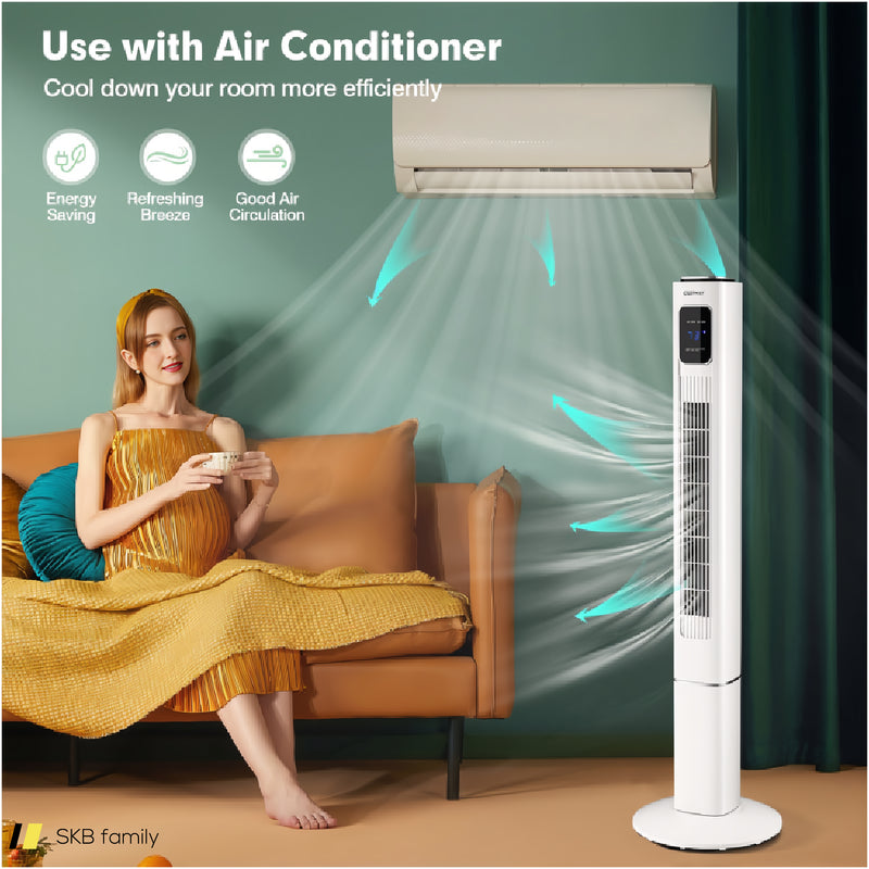 Portable 48 Inch Oscillating Standing Bladeless Tower Fans With 3 Speeds Remote Control 240515-229161