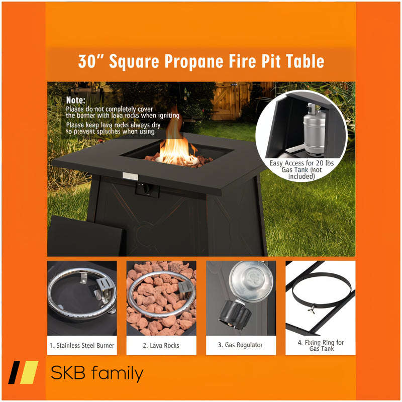 30 Inch Square Propane Gas Fire Table With Waterproof Cover 240515-229167