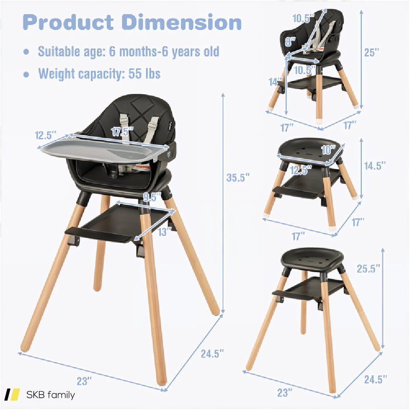 6 In 1 Convertible Highchair With Safety Harness And Removable Tray 240515-229169