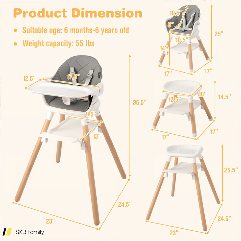 6 In 1 Convertible Highchair With Safety Harness And Removable Tray 240515-229169