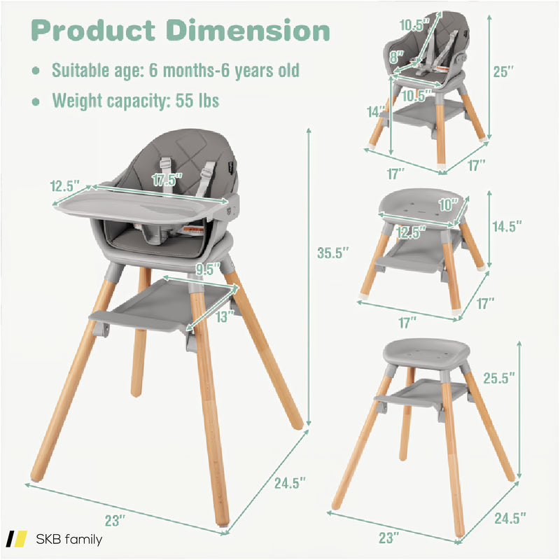 6 In 1 Convertible Highchair With Safety Harness And Removable Tray 240515-229169