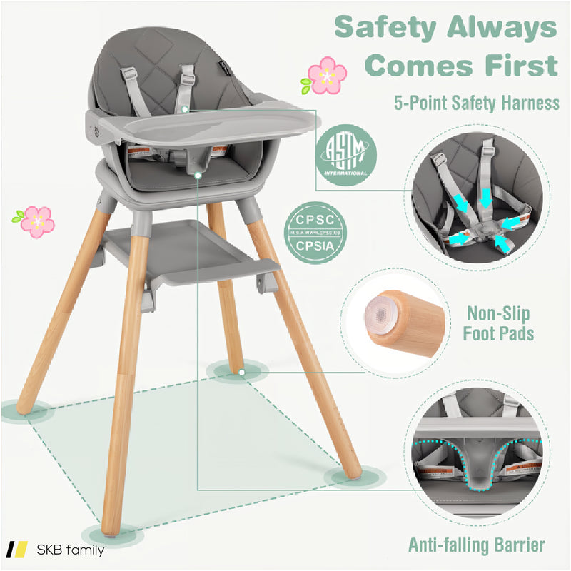 6 In 1 Convertible Highchair With Safety Harness And Removable Tray 240515-229169