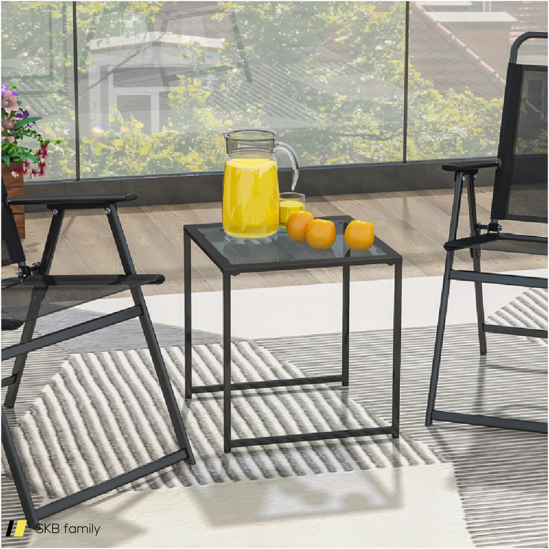 Tempered Glass Side Table With Metal Frame For Indoor And Outdoor 240515-229171