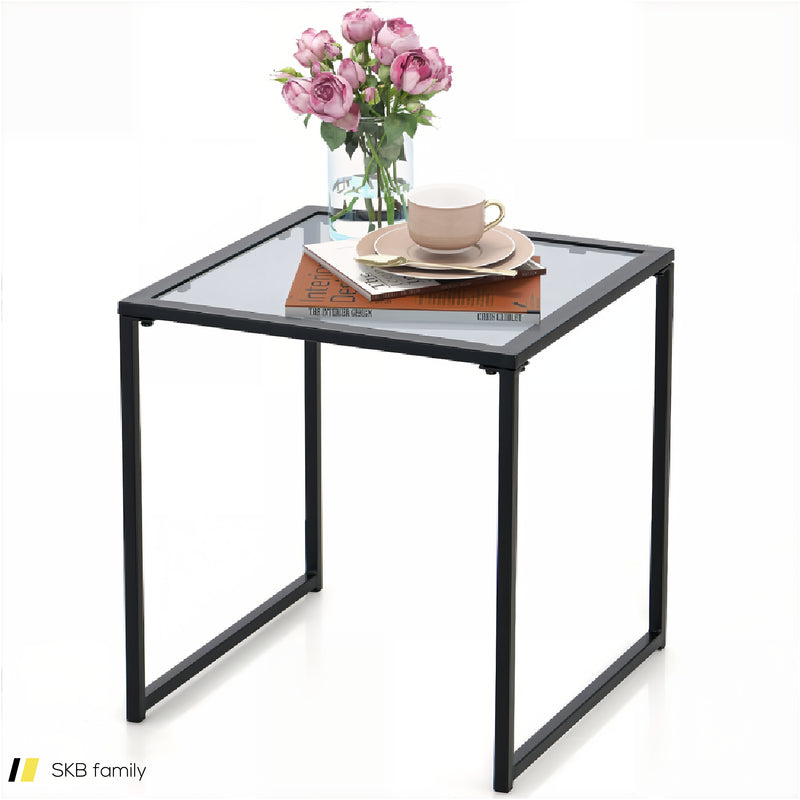 Tempered Glass Side Table With Metal Frame For Indoor And Outdoor 240515-229171