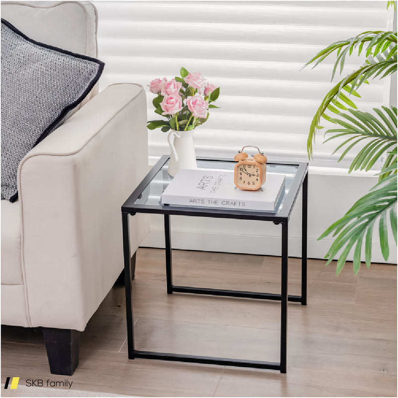 Tempered Glass Side Table With Metal Frame For Indoor And Outdoor 240515-229171