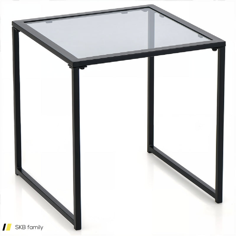 Tempered Glass Side Table With Metal Frame For Indoor And Outdoor 240515-229171