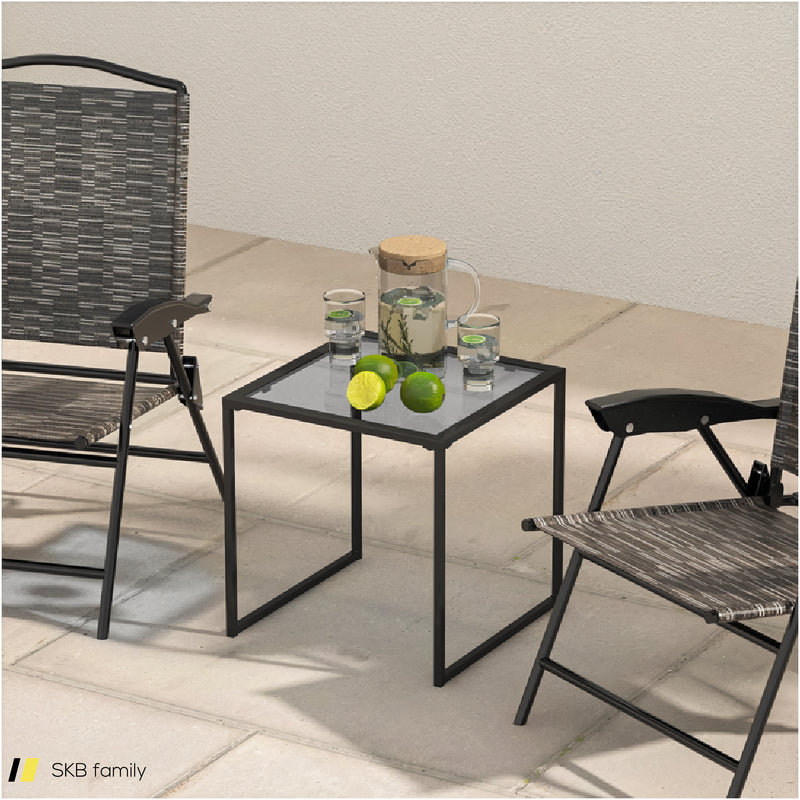 Tempered Glass Side Table With Metal Frame For Indoor And Outdoor 240515-229171